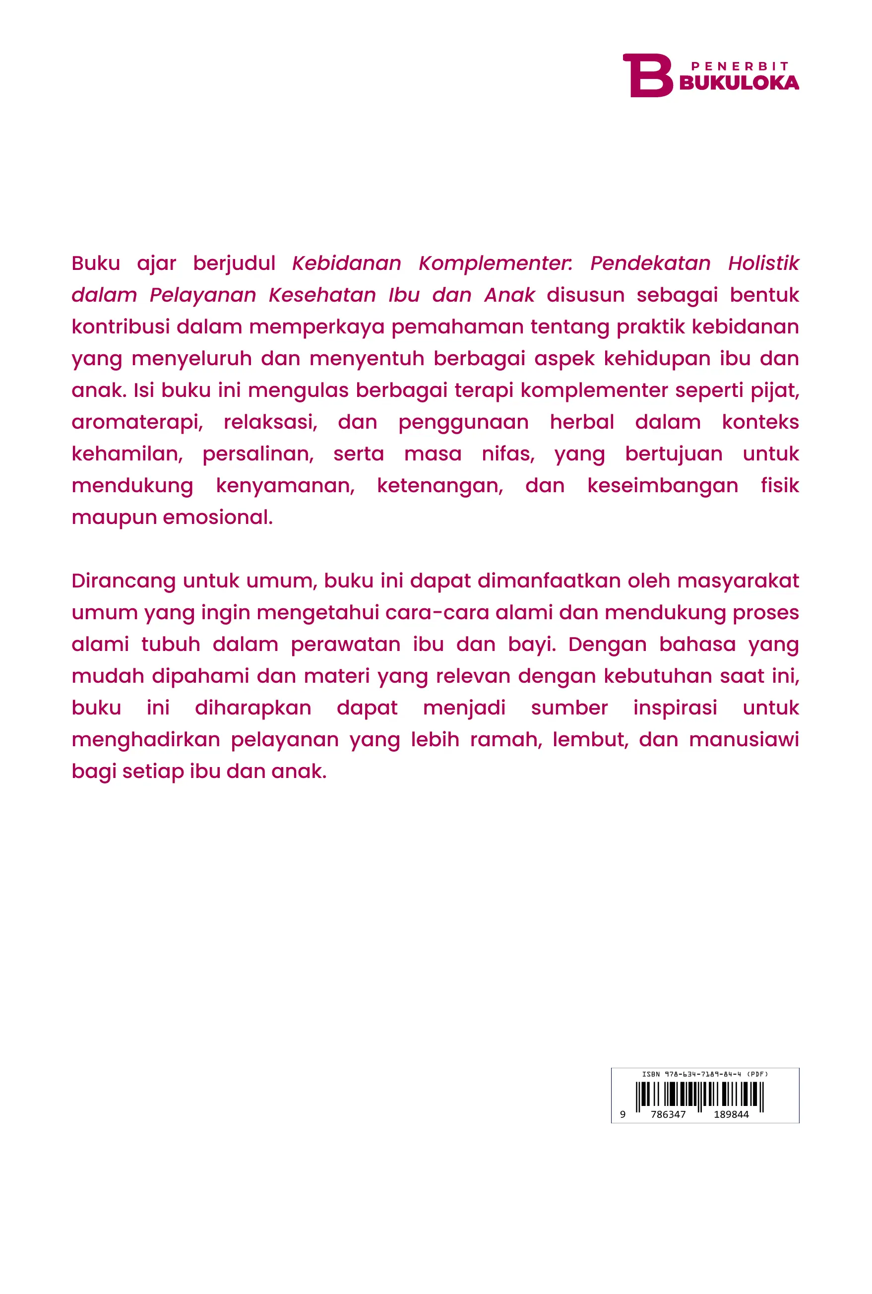 Kebidanan Komplementer: Pendekatan Holistik dalam Pelayanan Kesehatan Ibu dan  Anak 